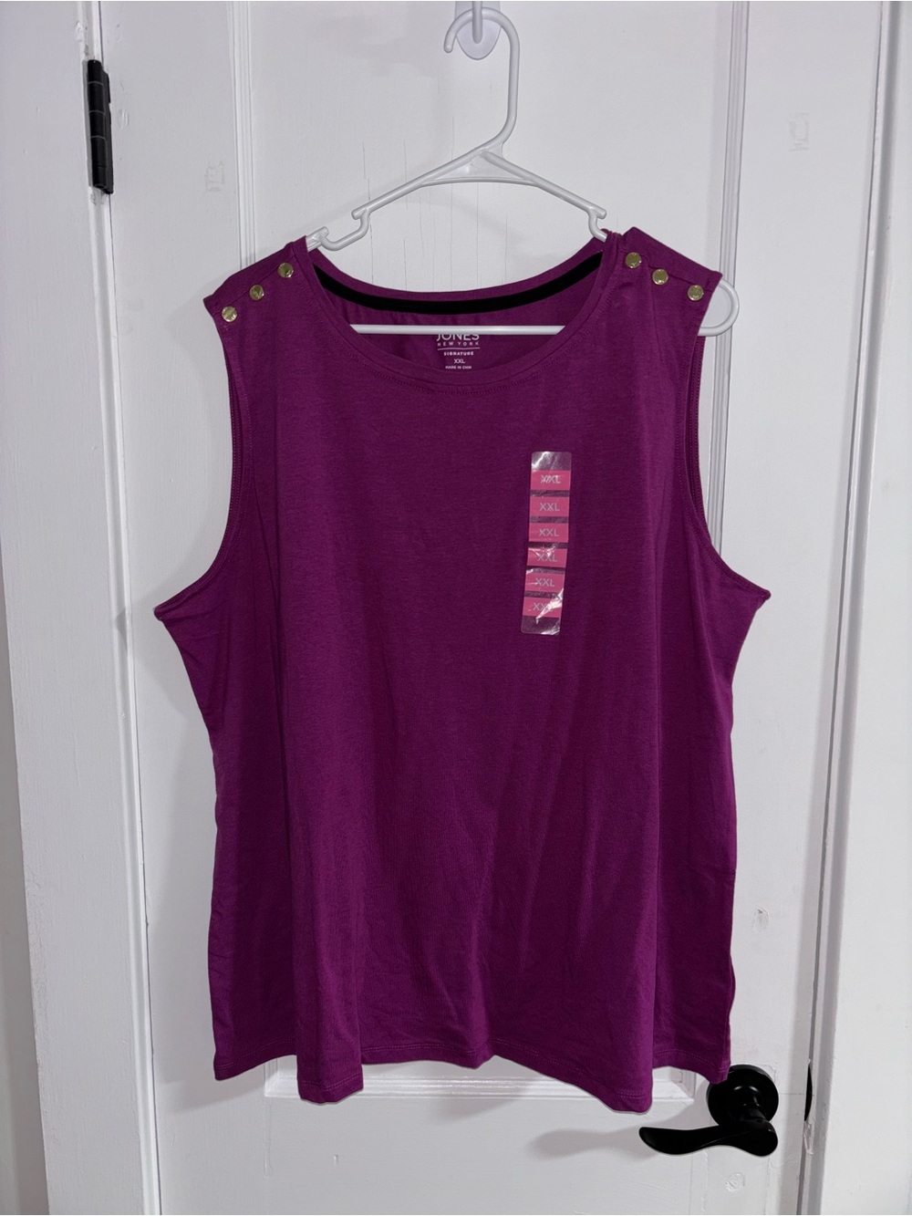 Jones New York Magenta Sleeveless Top with Gold Stud Shoulders
